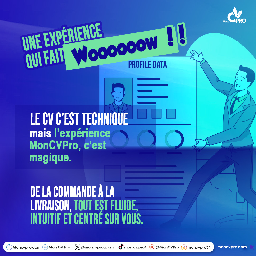 moncvpro_czc's tweet photo. 🎯Le CV c’est technique.
Mais l’expérience MonCVPro, c’est 🎩 magique.
⚡ De la commande à la livraison : fluide, intuitif, centré sur toi.
Crée ton CV maintenant 👉 https://t.co/y5v9pMrFZo
#CVPro #MonCVPro #JobAfrica https://t.co/bVE54ICqar