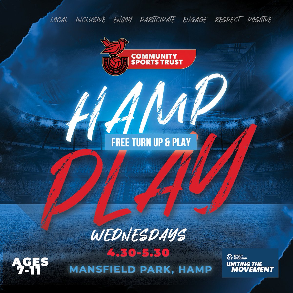 🚨 HAMP PLAY is tonight! ⚽

Join us Wednesdays | 4:30–5:30pm
📍 Mansfield Park
⚽ Ages 7-11

✅ Turn up &amp; play
✅ All abilities welcome
✅ Positive, inclusive football vibes

#HampPlay #InclusiveFootball #CommunityVibes #YouthFootball #FreeToPlay #PositivePlay