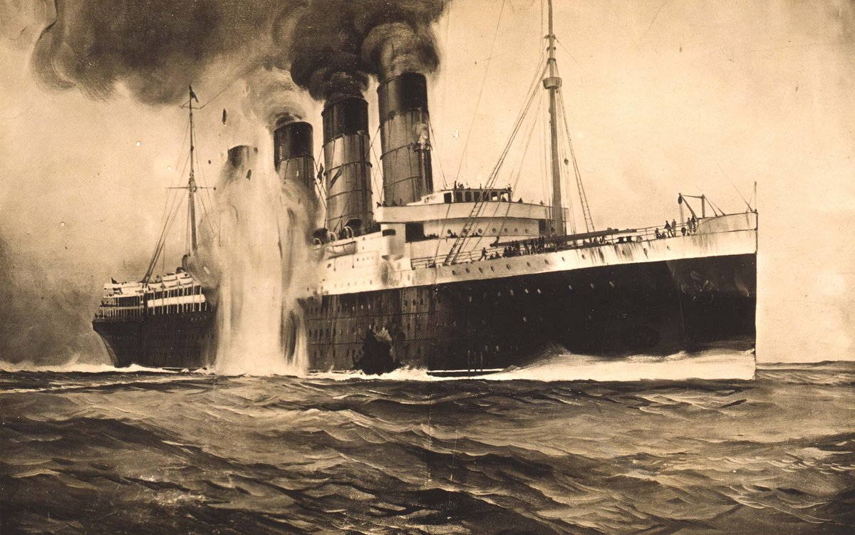 #onthisday in 1915, the Lusitania, a British passenger liner, is sunk by a German torpedo eight miles off the Old Head of Kinsale in Co. Cork. It results in the deaths of nearly 1,200 people rte.ie/centuryireland…