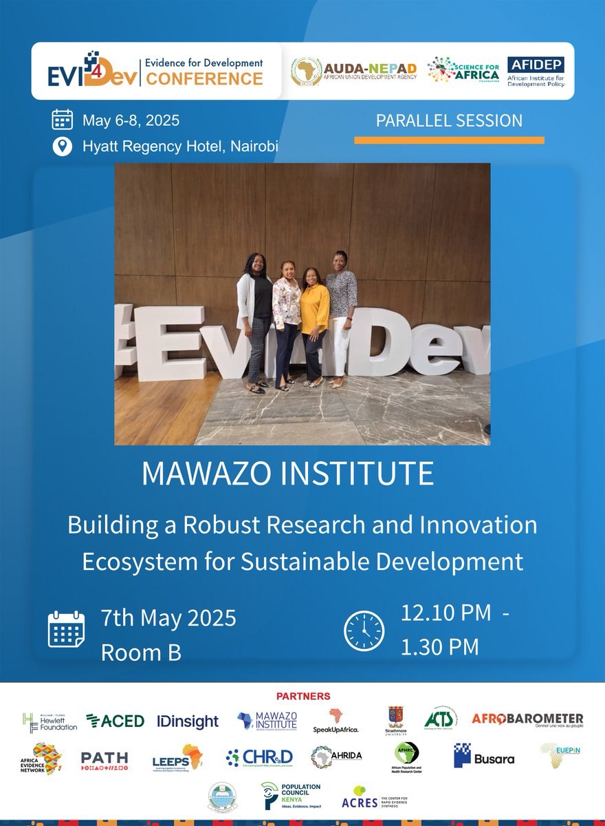 Mawazo Institute (@mawazoinstitute) on Twitter photo Join our panel session at the <a href="/Evi4DevCon/">Evi4Dev Conference</a> today!
We’re thrilled to be hosting a parallel session.
Topic: Building a Robust Research and Innovation Ecosystem for Sustainable Development
Time: 12:10 PM – 1:30 PM 💡Venue: Room B
More details on the poster. Join our panel session at the <a href="/Evi4DevCon/">Evi4Dev Conference</a> today!
We’re thrilled to be hosting a parallel session.
Topic: Building a Robust Research and Innovation Ecosystem for Sustainable Development
Time: 12:10 PM – 1:30 PM 💡Venue: Room B
More details on the poster.