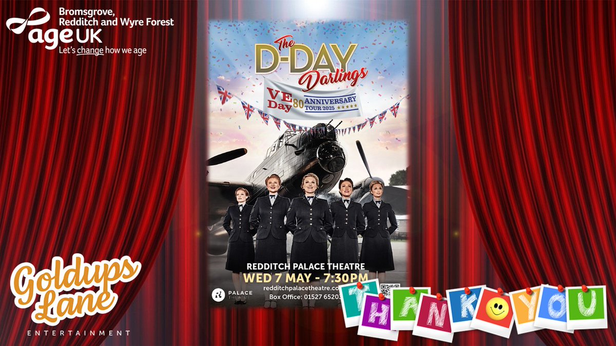 Age UK BRWF (@ageuk_brwf) on Twitter photo #MassiveThankYou to the team at <a href="/GoldupsLane/">Goldups Lane</a> Entertainment for organising 2 tickets for members of our Groups & Activities for tonight’s <a href="/TheDDayDarlings/">The D-Day Darlings</a> #VEDay80 performance at <a href="/redditchpalace/">Palace Theatre, Redditch</a> we really appreciate your support!
#WorcestershireHour #MassiveThankYou to the team at <a href="/GoldupsLane/">Goldups Lane</a> Entertainment for organising 2 tickets for members of our Groups & Activities for tonight’s <a href="/TheDDayDarlings/">The D-Day Darlings</a> #VEDay80 performance at <a href="/redditchpalace/">Palace Theatre, Redditch</a> we really appreciate your support!
#WorcestershireHour