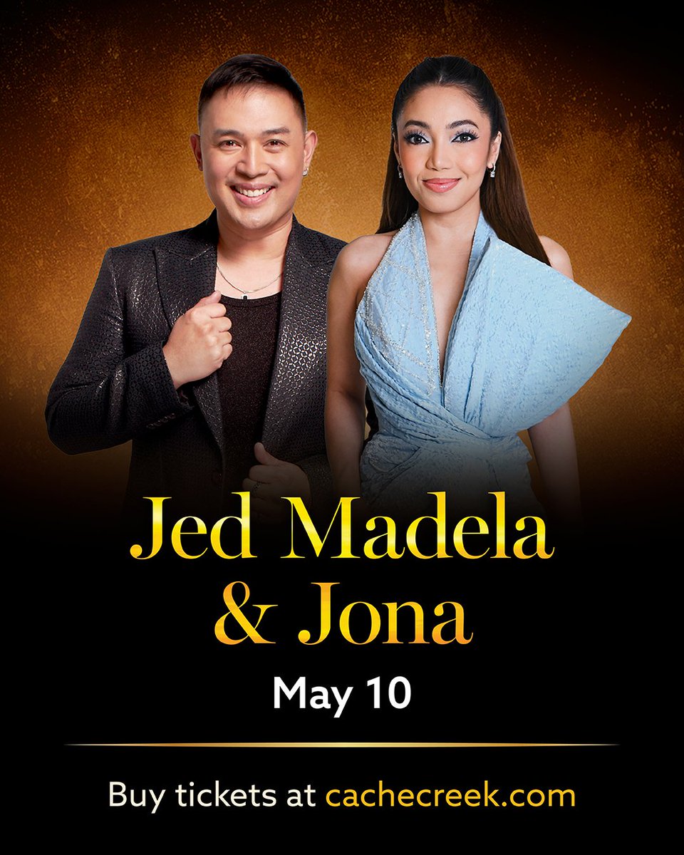 JONA (@msj0na) on Twitter photo This Saturday May 10, <a href="/jedmadela/">jedmadela ⁷</a> and I are back at <a href="/CacheCreekCR/">Cache Creek Casino Resort</a> Brooks, California for a night of unforgettable music experience🎶 tickets on sale now at cachecreek.com! See you soonest! 🎟️🔥 This Saturday May 10, <a href="/jedmadela/">jedmadela ⁷</a> and I are back at <a href="/CacheCreekCR/">Cache Creek Casino Resort</a> Brooks, California for a night of unforgettable music experience🎶 tickets on sale now at cachecreek.com! See you soonest! 🎟️🔥