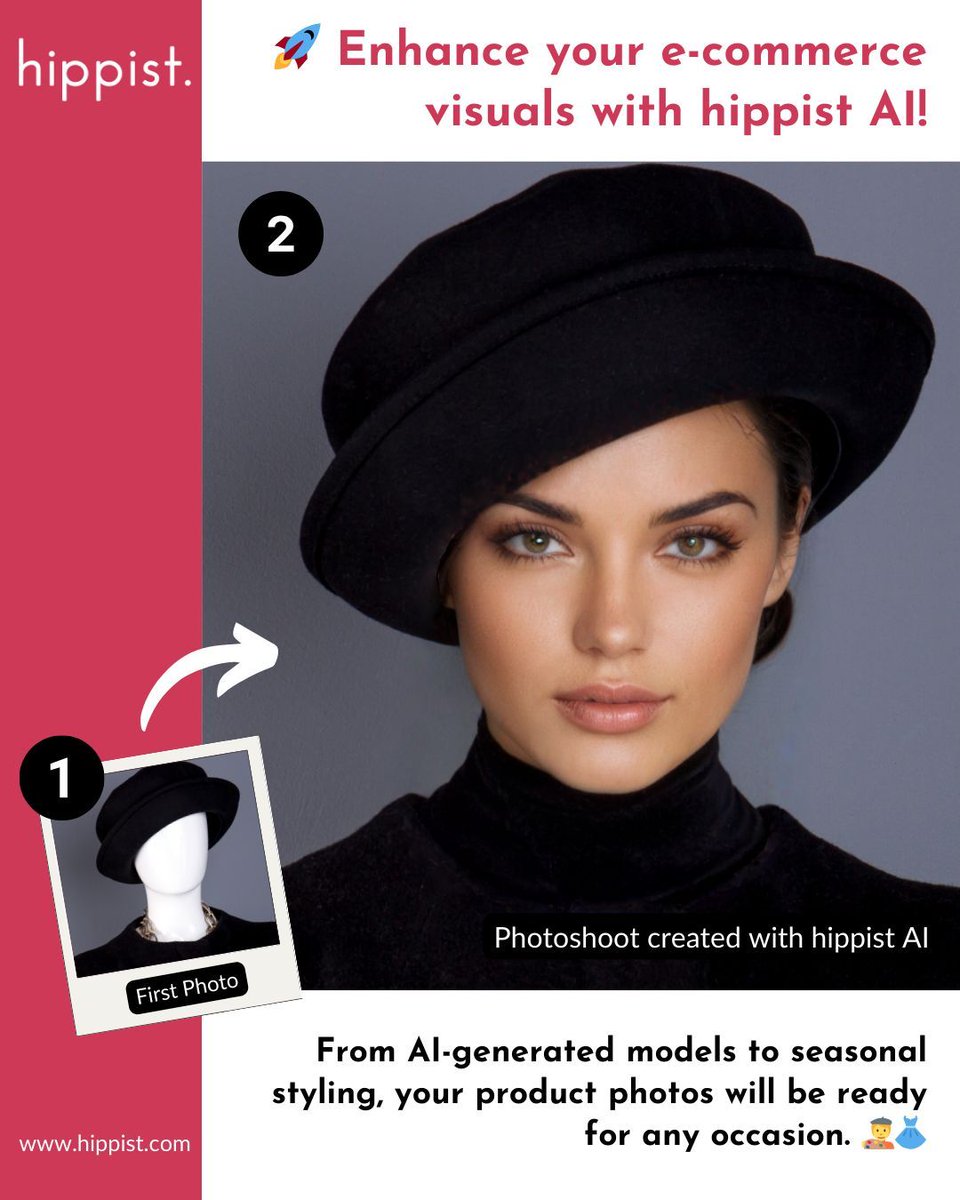 hippistAI's tweet image. 🚀 Enhance your e-commerce visuals with hippist AI!

From AI-generated models to seasonal styling, your product photos will be ready for any occasion. 🧑‍🎨👗

#AIForEcommerce #HippistAI #ProductPhotography