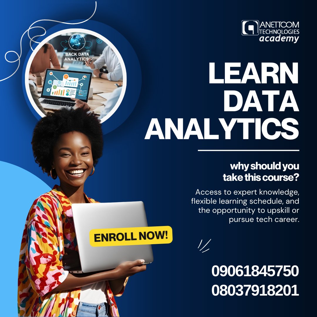 anettcomakademy's tweet image. Learn data analytics to turn raw data into powerful insights! 📊
With tools like Python, Excel, and SQL, you can analyze trends and make smarter decisions. 🚀  

DM us today to get started! 

#dataanalytics 
#learndata 
#techskills 
#careergrowth