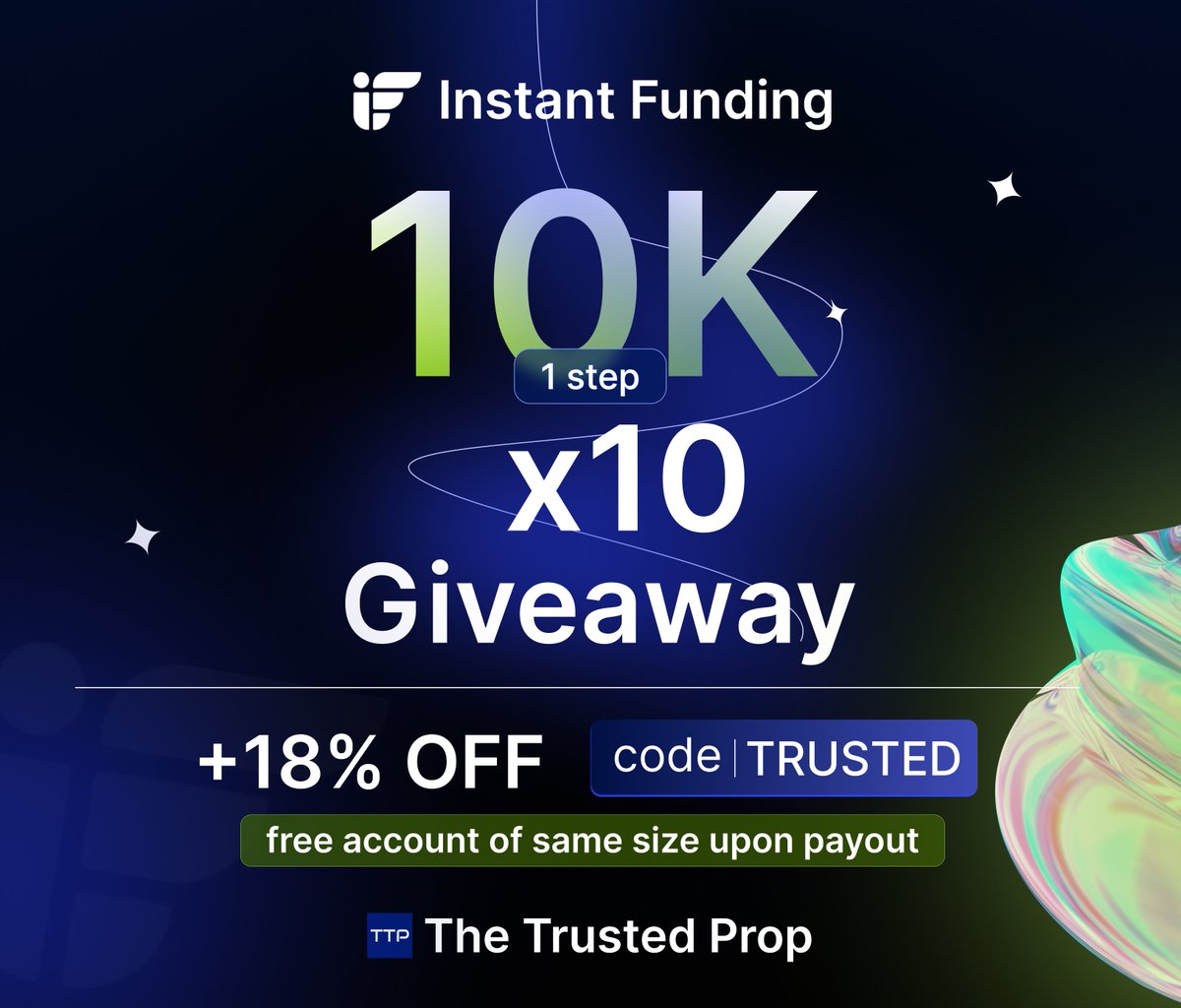 TheTrustedProp (@thetrustedprop) on Twitter photo We are Giving Away 10x10K 1 Step accounts from <a href="/InstantFunding_/">Instant Funding</a> 🎉🎁
1. Follow @instantfunding_ & @thetrustedprop
2. Like & Repost
3. like instant funding as your favourite prop firm here : thetrustedprop.com/prop-firms/ins…
4. Tag 3 traders in comments We are Giving Away 10x10K 1 Step accounts from <a href="/InstantFunding_/">Instant Funding</a> 🎉🎁
1. Follow @instantfunding_ & @thetrustedprop
2. Like & Repost
3. like instant funding as your favourite prop firm here : thetrustedprop.com/prop-firms/ins…
4. Tag 3 traders in comments