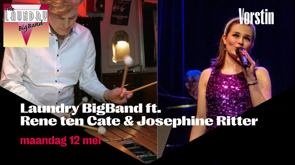 Wasdag (155)met Rene ten Cate (Vibrafoon) en Josephine Ritter (Vocals). Iedereen is welkom voor een kijkje in de keuken van The Laundry Big Band tijdens de openbare repetitie (20:00h tot 21.15h) en wasdagconcert (21:30h tot 22:30h)
<a href="/devorstin/">De Vorstin</a> <a href="/bigband/">FTO Bigband</a> <a href="/jazz/">Jasmine</a> <a href="/uhilversum/">UITpuntHilversum</a> <a href="/mediastad/">Mediastad</a>