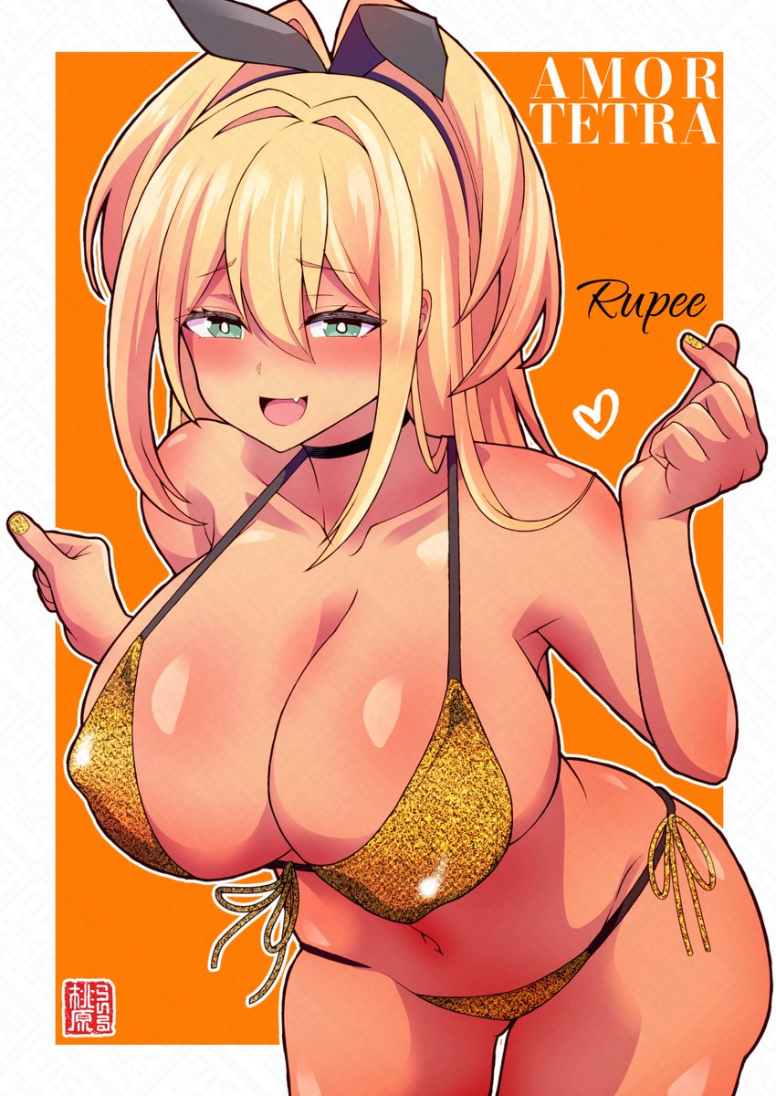 せっかくなのでGW金ビキニなルピーちゃんを
「AMOR TETRA」表紙風に加工～🍑✨
#NIKKE #ニケ #メガニケ 