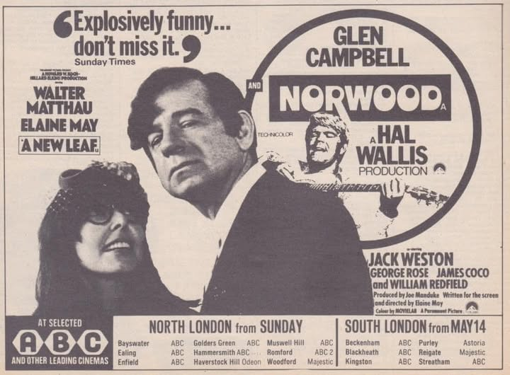 wilsongullis's tweet photo. Fifty-three years ago today, North London cinemagoers turned over A New Leaf.. #ANewLeaf #1970s #film #films  #ElaineMay #WalterMatthau #JackWeston #JamesCoco #comedy #JackRitchie https://t.co/jT0rYwShLq