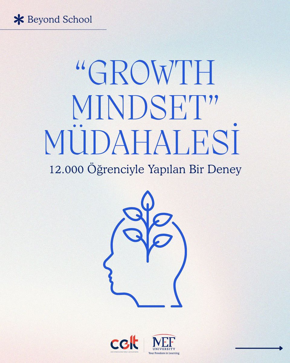 mefcelt's tweet image. 12.000’den fazla öğrencinin katılımıyla gerçekleştirilen bu müdahale çalışmasını inceledik. Kısa süreli bir Growth Mindset eğitiminin öğrencilerin akademik başarıları üzerinde anlamlı ve ölçülebilir etkiler yarattığı ortaya koyulmuştur.
#GrowthMindset #MEFÜniversitesi