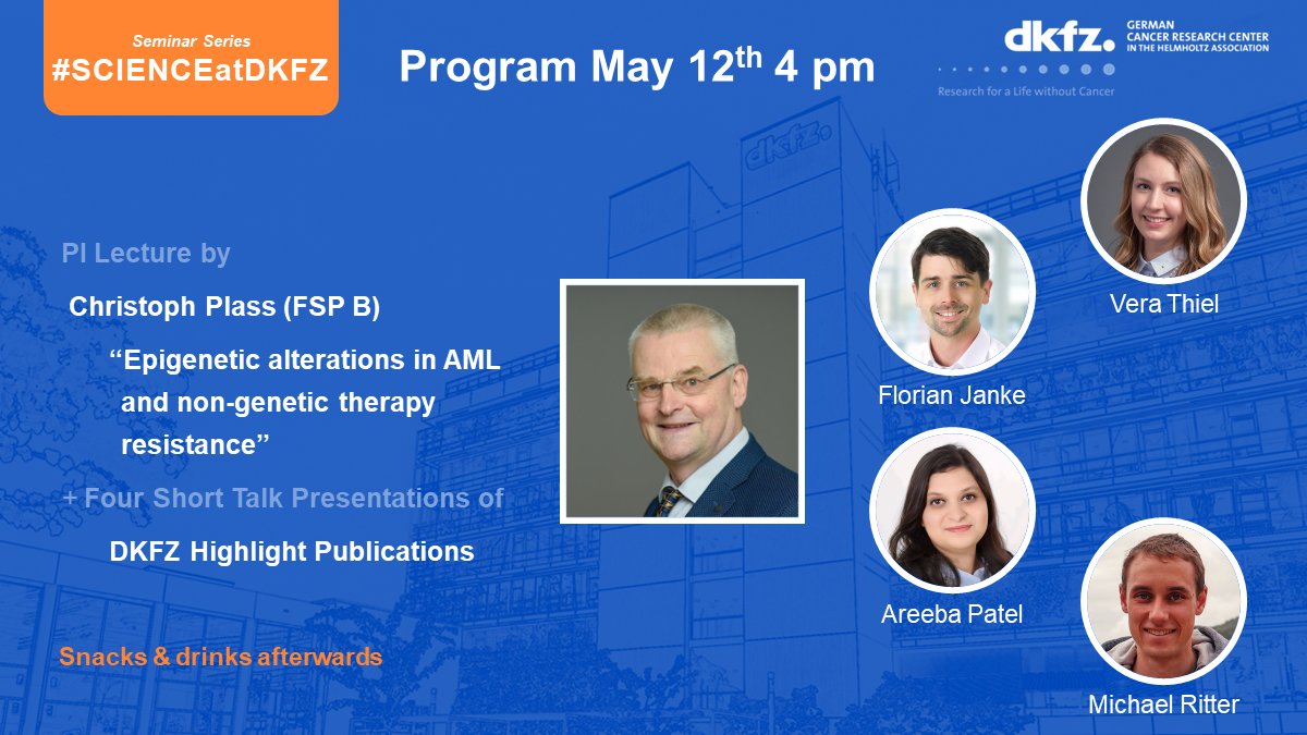 The next #ScienceatDKFZ event will take place on Monday, 12 May 2025, at 4 pm. In addition to the keynote lecture by Christoph Plass, there will be four 5-minute short talks by DKFZ junior scientists on recent highlight publications.
➡️ dkfz.de/en/news/events…