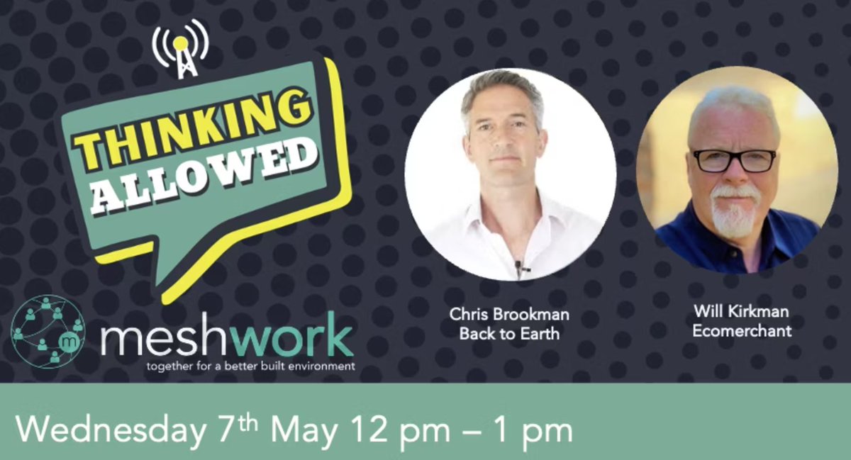 Back to Earth | Sustainable Building Solutions (@backtoearthltd) on Twitter photo 🎙️<a href="/backtoearthsw/">Chris Brookman</a> , our founder, is on the Thinking Allowed podcast by Meshwork today (Weds 7th May, 12–1pm)!
Hosted by Will Kirkman of <a href="/EcomerchantEco/">Ecomerchant</a> .The series explores how creative thinking drives a better sustainable building industry.🧠
Tune in👇
meshwork.mesh-energy.com/events/thinkin… 🎙️<a href="/backtoearthsw/">Chris Brookman</a> , our founder, is on the Thinking Allowed podcast by Meshwork today (Weds 7th May, 12–1pm)!
Hosted by Will Kirkman of <a href="/EcomerchantEco/">Ecomerchant</a> .The series explores how creative thinking drives a better sustainable building industry.🧠
Tune in👇
meshwork.mesh-energy.com/events/thinkin…