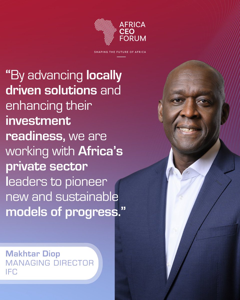 🔊The biggest voices in African business will be at the <a href="/africaceoforum/">Africa CEO Forum</a>. <a href="/IFC_org/">IFC</a>'s MD, <a href="/Diop_IFC/">Makhtar Diop</a>, will join top CEOs &amp; policymakers to discuss how #Africa can scale industries, attract investment &amp; build sustainable growth.
May 12-13 | Abidjan 🔗wrld.bg/6yFC50VOg1A #ACF2025