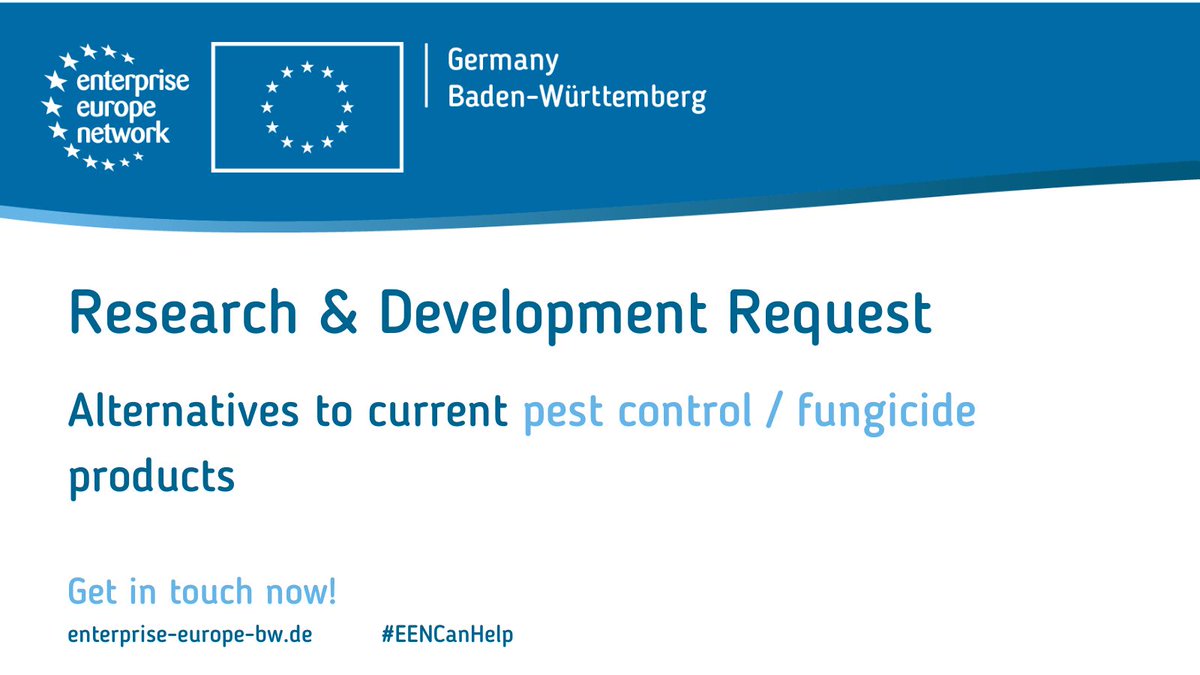 A French company 🇫🇷 is looking for partner in order to further develop low environmental impact fungicide and pest-control product. 🌾

Get in touch: ➡️bab.si/rpe8
#EENCanhelp #EEN_Deutschland