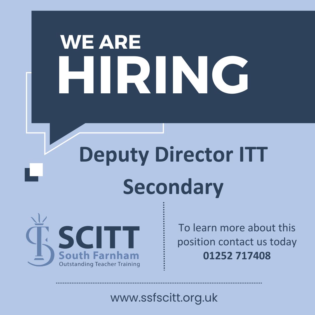 Deputy Director #ITT - due to expansion and growth, SF SCITT is seeking to appoint an enthusiastic, dynamic and ambitious Deputy Director of Initial Teacher Training (Secondary) to further grow and develop its secondary provision. Join our fantastic team! eteach.com/careers/sfet/j…