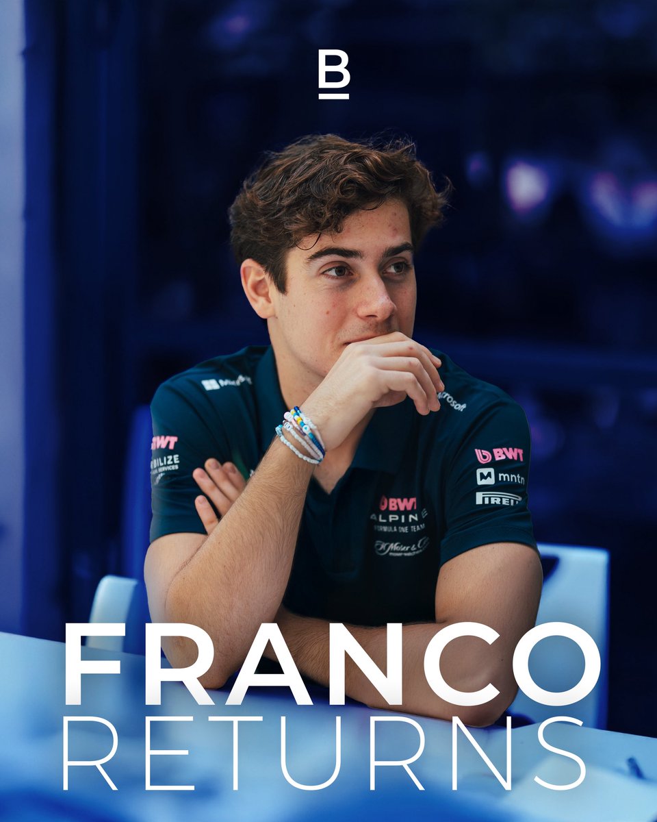 BulletSportsMgt's tweet photo. 🇦🇷 Franco returns!!

Argentina’s F1 sensation Franco Colapinto is set to make his long-awaited return to the grid as he steps into a full-time race seat with BWT Alpine F1 Team for the next 5 rounds of the 2025 season, starting with the Emilia Romagna GP on May 16–18. VAMOS!!🙌🇦🇷 https://t.co/VwyBt0IeE8
