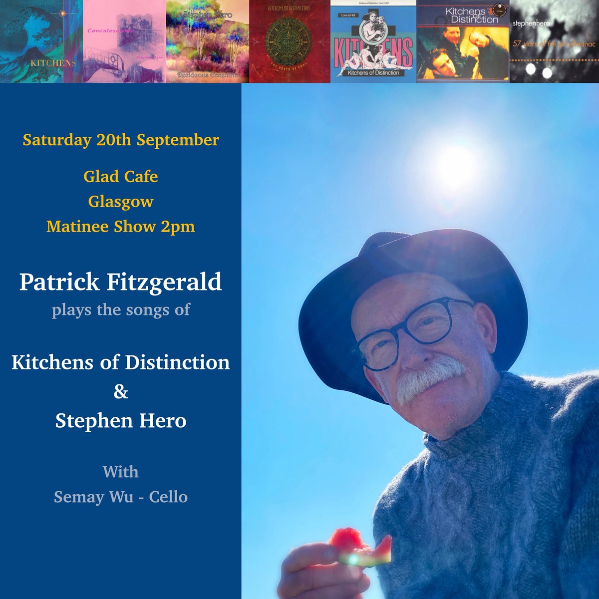 Another gig! September 20th matinee show at The Glad Cafe in Glasgow. With the amazing cellist Semay Wu. We’ll be playing songs from 1989-2025. Tickets available from their website thegladcafe.co.uk/events/2025-09…