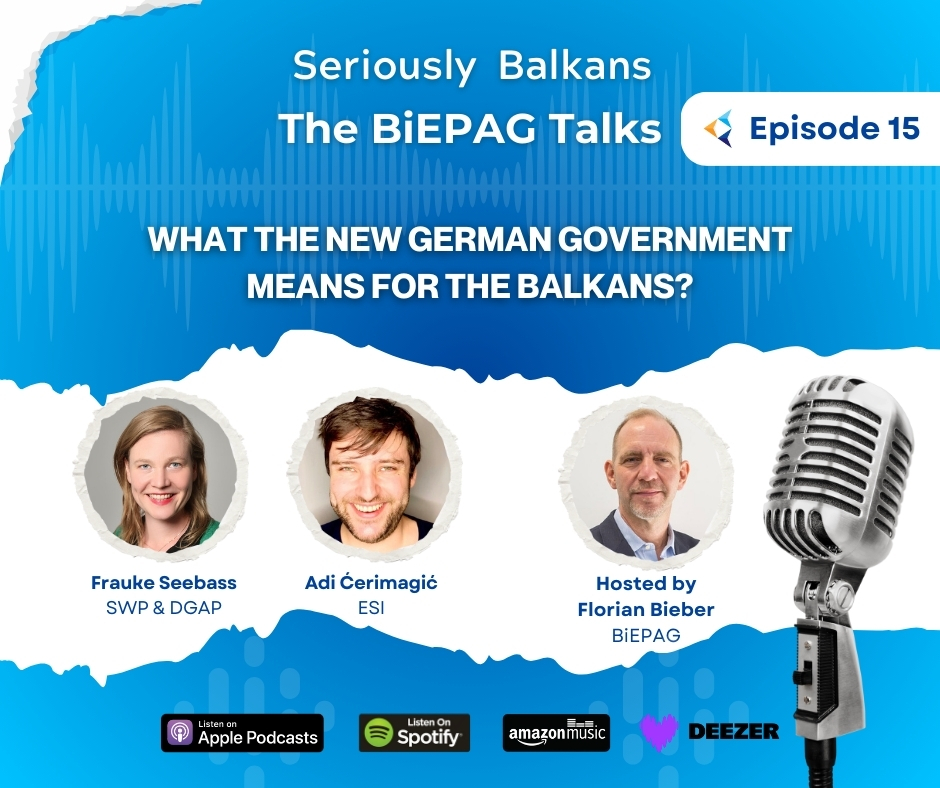 BiEPAG (@biepag) on Twitter photo Listen to the ep.15 of
🎙️Seriously Balkans - The #BiEPAGtalks
🔹What the new German Government means for the Balkans
Host:
Florian Bieber
Guests:
<a href="/adicerimagic/">Adi Ćerimagić</a> <a href="/ESI_eu/">ESI - European Stability Initiative</a>
Frauke Seebass, Visting Fellow at SWP Berlin & Associate Researcher, DGAP
🎧👇open.spotify.com/episode/48qZ0K… Listen to the ep.15 of
🎙️Seriously Balkans - The #BiEPAGtalks
🔹What the new German Government means for the Balkans
Host:
Florian Bieber
Guests:
<a href="/adicerimagic/">Adi Ćerimagić</a> <a href="/ESI_eu/">ESI - European Stability Initiative</a>
Frauke Seebass, Visting Fellow at SWP Berlin & Associate Researcher, DGAP
🎧👇open.spotify.com/episode/48qZ0K…