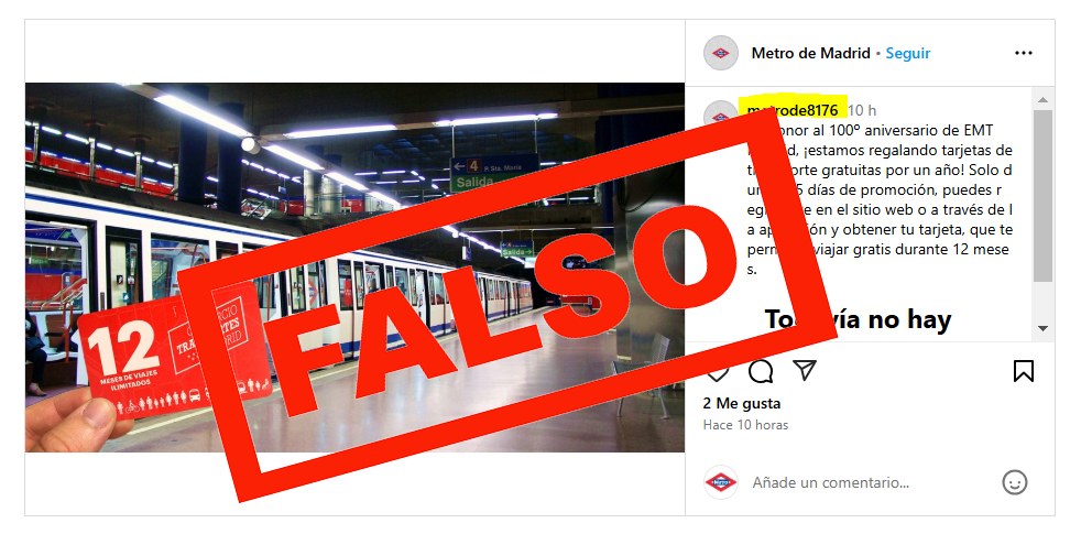 Metro de Madrid (@metro_madrid) on Twitter photo ⚠️ ¡Cuidado, es una estafa! ⚠️
❌ Si encuentras estos mensajes en redes sociales, desconfía, son falsos.
🚨 RECUERDA: no hagas caso, no des ninguna información y denuncia ante la
<a href="/policia/">Policía Nacional</a>.
#NoPiques #StopBulos ⚠️ ¡Cuidado, es una estafa! ⚠️
❌ Si encuentras estos mensajes en redes sociales, desconfía, son falsos.
🚨 RECUERDA: no hagas caso, no des ninguna información y denuncia ante la
<a href="/policia/">Policía Nacional</a>.
#NoPiques #StopBulos