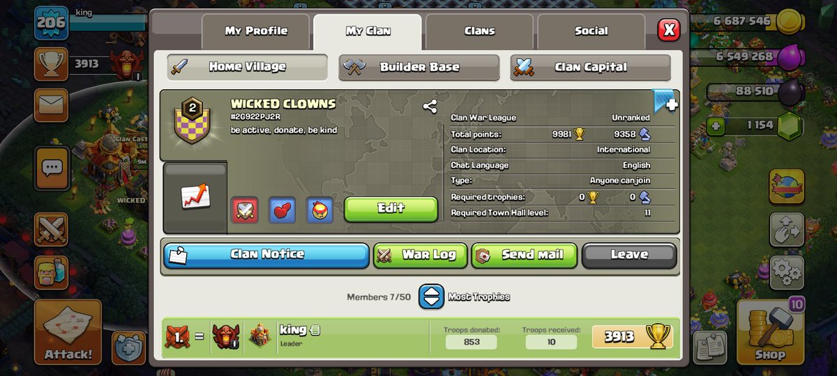 I'm looking for players to come join my brand new clan. Help me build it from the ground up . You must be active, donate, be kind, be helpful,.