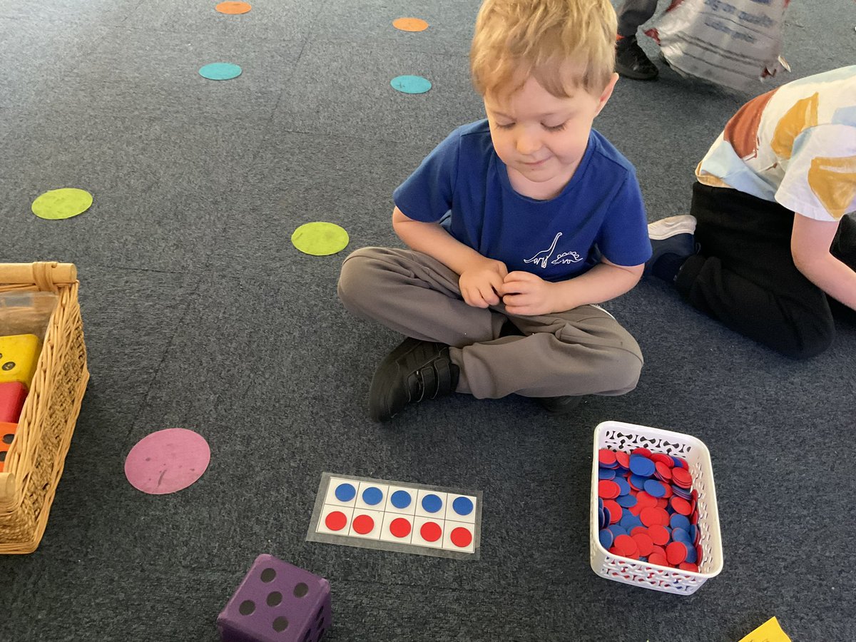 PDA_Rec's tweet image. We have been adding in maths! We enjoyed playing a game with the dice and 10 frame to add more to a number. We used the sentence ‘first there was____, then we added ____, now we have ____ altogether.’ #pdamaths