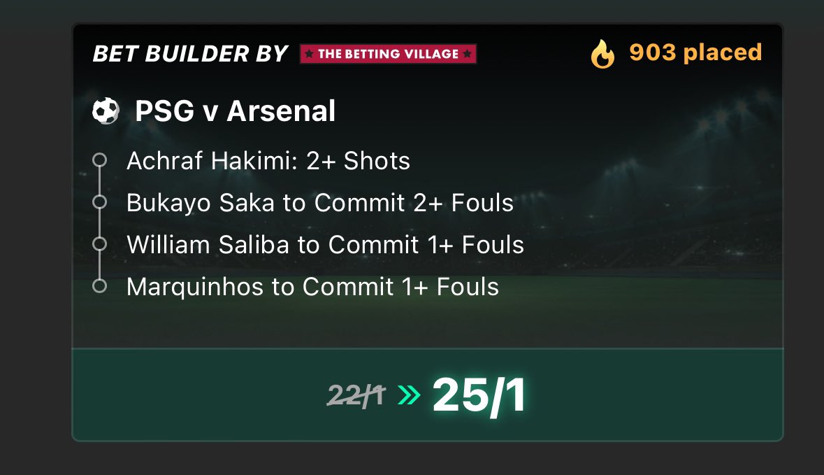 BVsportstips's tweet photo. 25/1 PSG v Arsenal boost 🏆

Here 👉🏼 https://t.co/y3bX0YzLuM

Price subject to change.

18+ gambleaware #AD T&amp;Cs apply https://t.co/rzzluvoftj