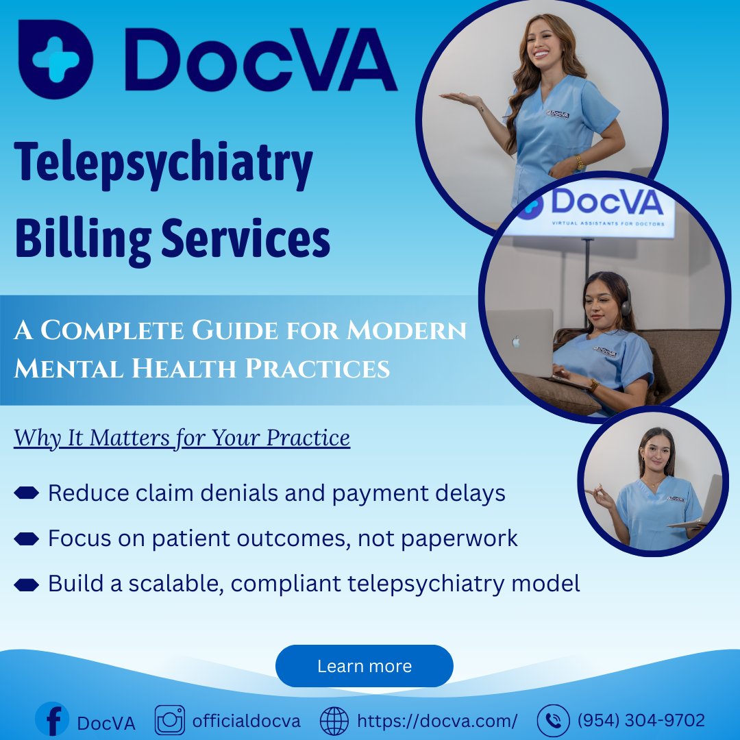 Docva_US's tweet image. Stop losing time and money to billing bottlenecks in telepsychiatry. Learn how modern billing services can reduce denials, speed up payments, and let you focus on delivering quality care. 
#TelepsychiatryBilling #MentalHealthBilling 

docva.com/telepsychiatry…