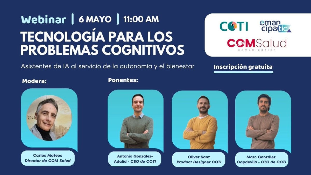 🙌¡Muchas gracias! Ayer tuve el placer de moderar el webinar “Tecnología para los problemas cognitivos”, organizado por COTI, Emancipatic y COMSalud.

¡Seguimos hablando de innovación con propósito!

#SaludDigital #TecnologíaEnSalud #IAResponsable