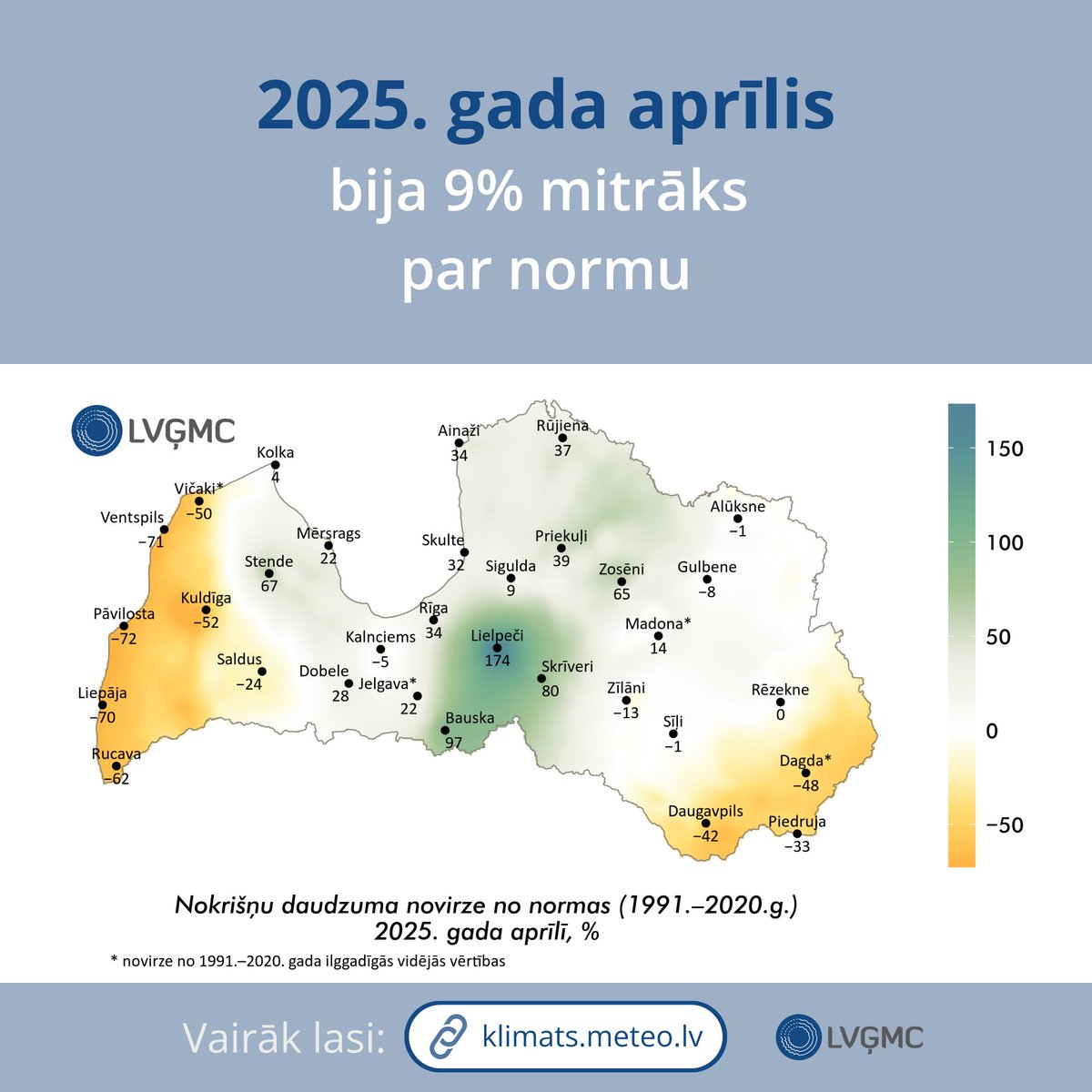 LVGMC_Meteo's tweet image. 🌡️ Aprīlī siltums mijās ar vēsumu, sasniedzot gan jaunu mēneša maks. temp. rekordu, gan vienu diennakts min. gaisa temp. rekordu.

🌥️ Vidēji aprīlis bija  9% mitrāks un 1,3 °C siltāks par normu, kļūstot par 5. siltāko vēsturē.

Plašāk: klimats.meteo.lv/operativais_kl…
#klimats #pavasaris