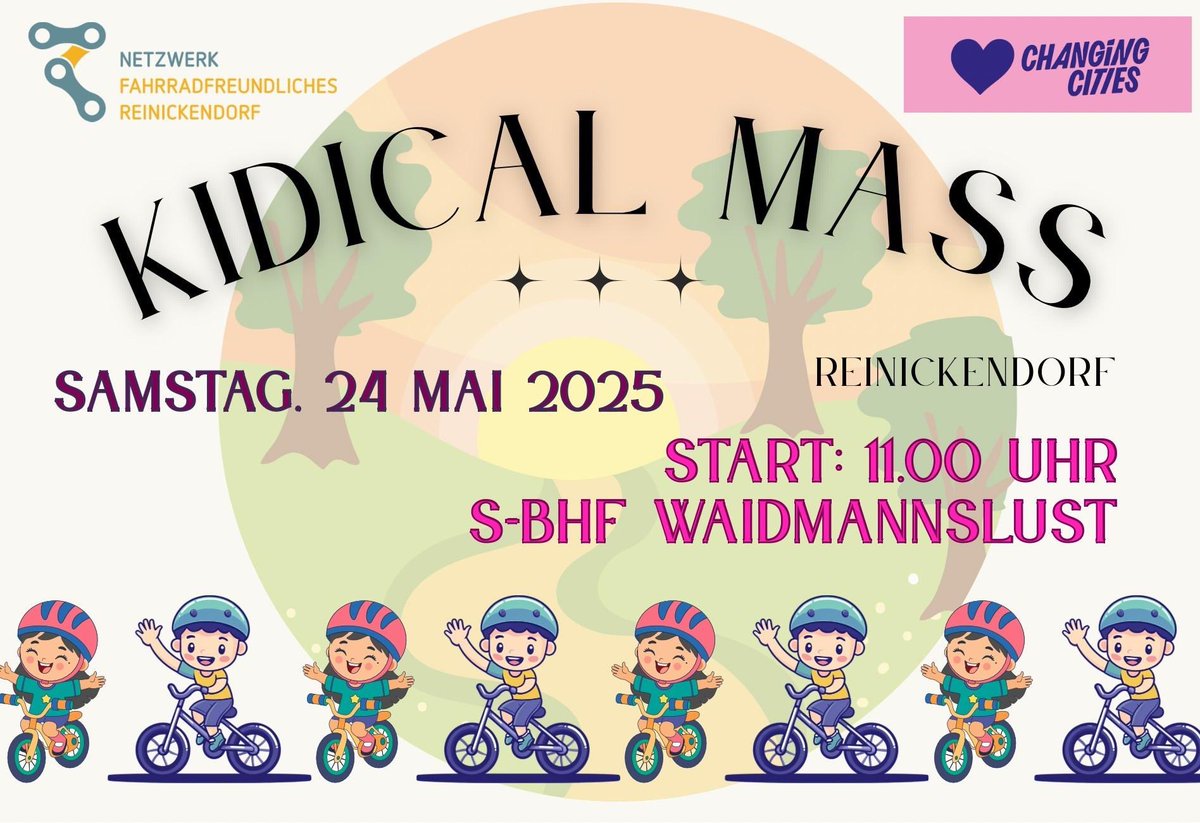 Kommt zur Kidical Mass am 24.05. um 11 Uhr ab S-Bahnhof Waidmannslust!