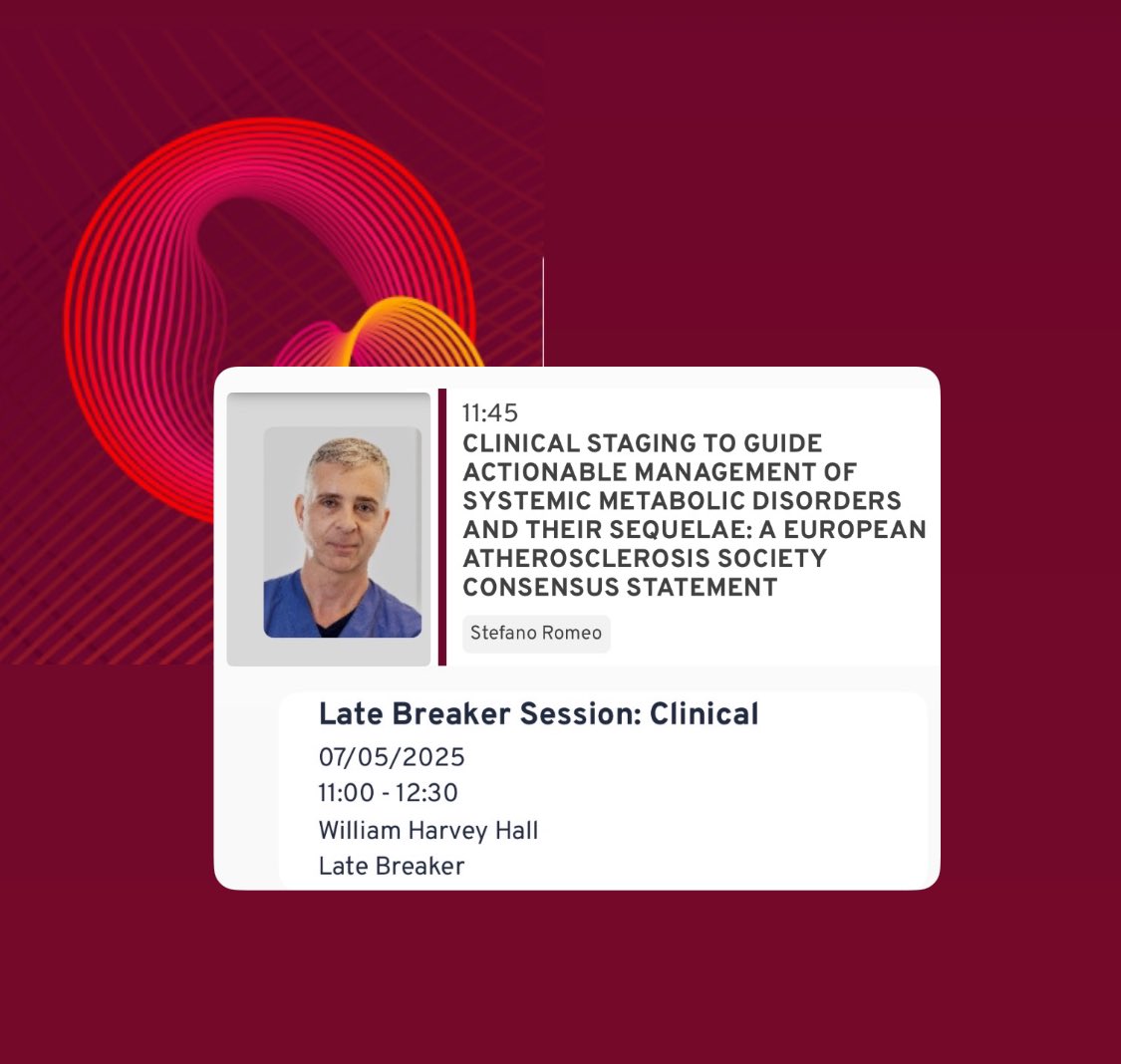 Dr Meral Kayikcioglu (@meralkayikcoglu) on Twitter photo Don’t miss! <a href="/society_eas/">European Atherosclerosis Society</a> New Consensus Statement!
“Clinical Staging to Guide Actionable Management of Systemic Metabolic Disorders and Their Sequelae”Will be
presented for the first time by Stefano Romeo
11:45 today – it!
#EASCongress2025
#eas2025 #EASCongress2025 Don’t miss! <a href="/society_eas/">European Atherosclerosis Society</a> New Consensus Statement!
“Clinical Staging to Guide Actionable Management of Systemic Metabolic Disorders and Their Sequelae”Will be
presented for the first time by Stefano Romeo
11:45 today – it!
#EASCongress2025
#eas2025 #EASCongress2025