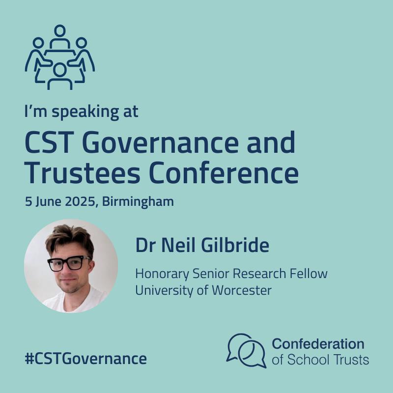 Dr. Neil Gilbride (@nmgilbride) on Twitter photo Very excited contributing to this panel, exploring #adultdevelopnment #sensemaking, how it impacts decision making in #governance & what this can mean for tustee development and recruitment and chaired by the fantastic Sam Sadeghi!
5th June cst-conferences.org.uk/cst-governance…
<a href="/CSTvoice/">Confederation of School Trusts</a> Very excited contributing to this panel, exploring #adultdevelopnment #sensemaking, how it impacts decision making in #governance & what this can mean for tustee development and recruitment and chaired by the fantastic Sam Sadeghi!
5th June cst-conferences.org.uk/cst-governance…
<a href="/CSTvoice/">Confederation of School Trusts</a>