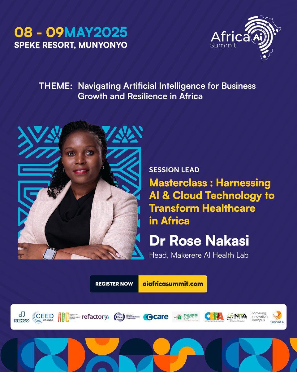 Makerere AI Health Lab (@ai_healthlabmak) on Twitter photo Tomorrow🔊
Join our lab lead, Dr. <a href="/RoseNakasikiire/">Rose Nakasi Kiire</a> , at the <a href="/AfricaAI_Summit/">Africa AI Summit</a> for a masterclass on Harnessing AI & Cloud Technology to Transform Healthcare in Africa.
She'll share insights from our work building scalable, context-driven solutions in public health.
Be sure to Tomorrow🔊
Join our lab lead, Dr. <a href="/RoseNakasikiire/">Rose Nakasi Kiire</a> , at the <a href="/AfricaAI_Summit/">Africa AI Summit</a> for a masterclass on Harnessing AI & Cloud Technology to Transform Healthcare in Africa.
She'll share insights from our work building scalable, context-driven solutions in public health.
Be sure to