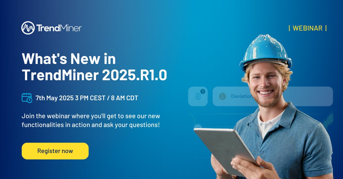 🚨 Last chance - WEBINAR: TrendMiner 2025.R1.0 — More Insights, Less Complexity.
See how our newest release shrinks the gap between data and action.

#manufacturing #dataanalytics #processindustry

🗓 7 May 2025 — 3 PM CEST / 8 AM CDT
👉 Free registration: bit.ly/4m3LpSv