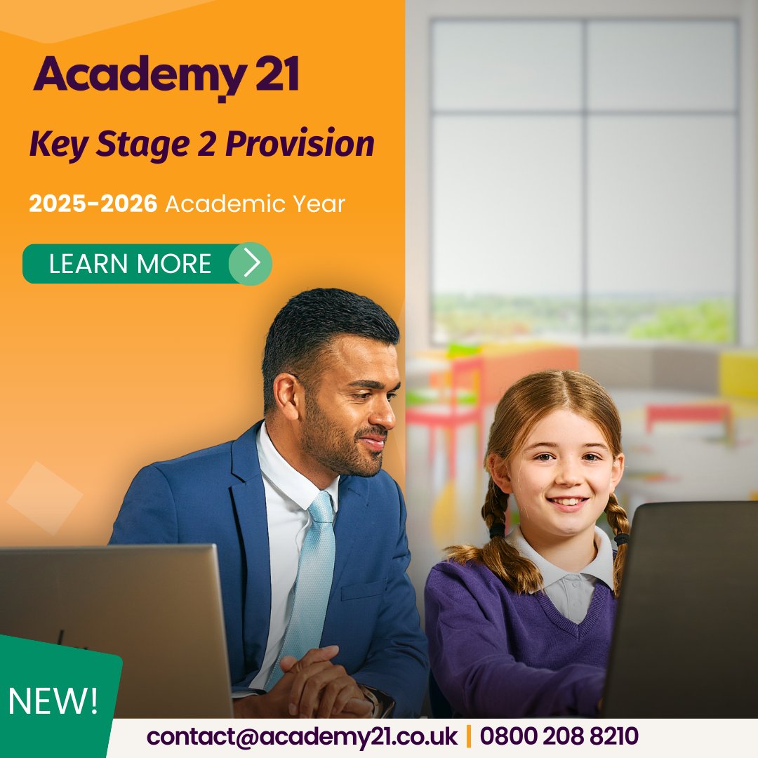 Academy21AP's tweet image. We are proud to announce the launch of Academy21’s Key Stage 2 provision—designed to support Year 5 and 6 pupils with high-quality, live, and interactive online lessons that focus on both academic progress and personal development.

This new offering is built on the success of…