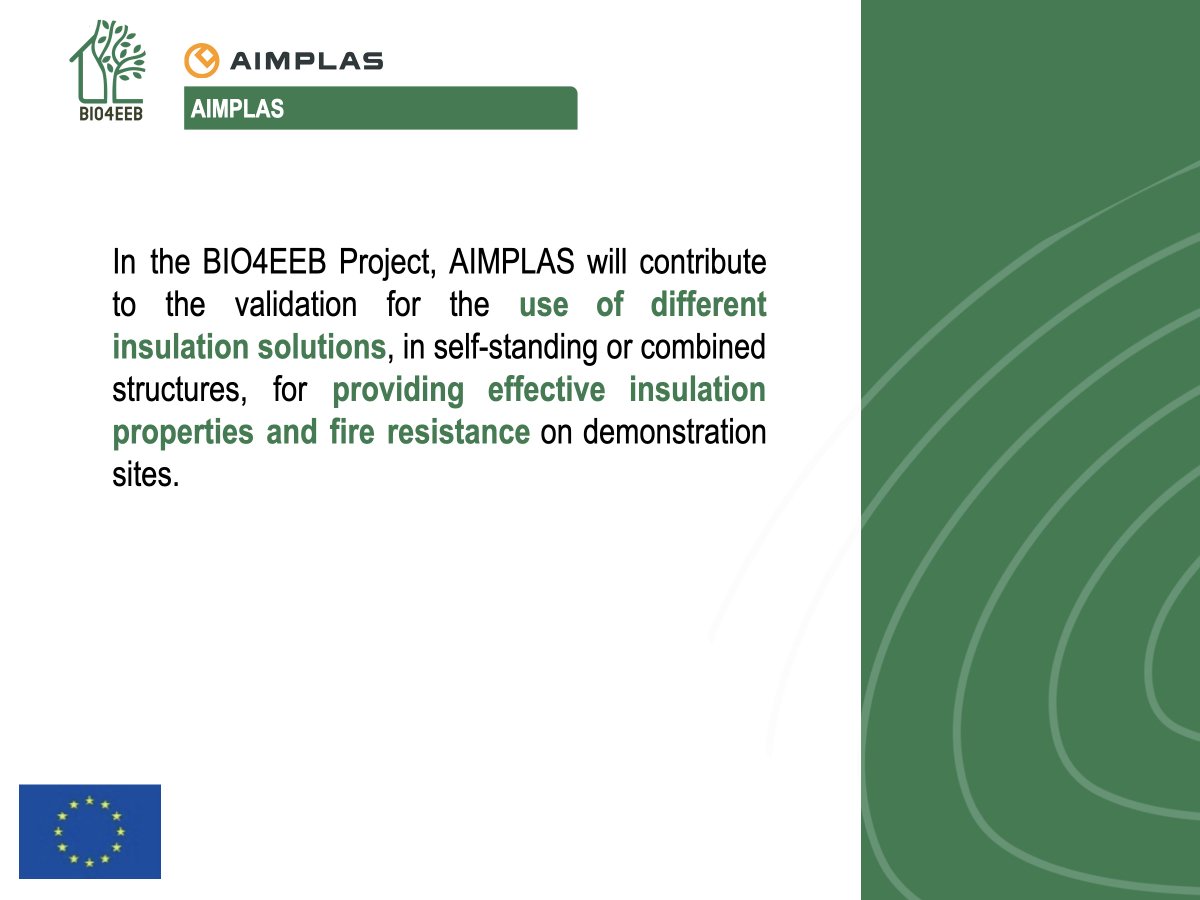 🤝 Meet the #BIO4EEB partners advancing innovation in bio-based insulation materials for buildings.  
🇪🇸 Today, meet <a href="/aimplas/">AIMPLAS</a>!
🔗 Find out more about AIMPLAS on our website: bio4eeb.eu/2025/05/07/mee…