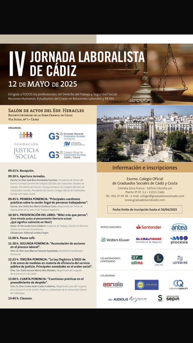 jblasfernandez's tweet photo. El próximo lunes día 12 DM ,tenemos un importante encuentro los laboralistas en Cádiz. Te esperamos. https://t.co/27XsRjezGm