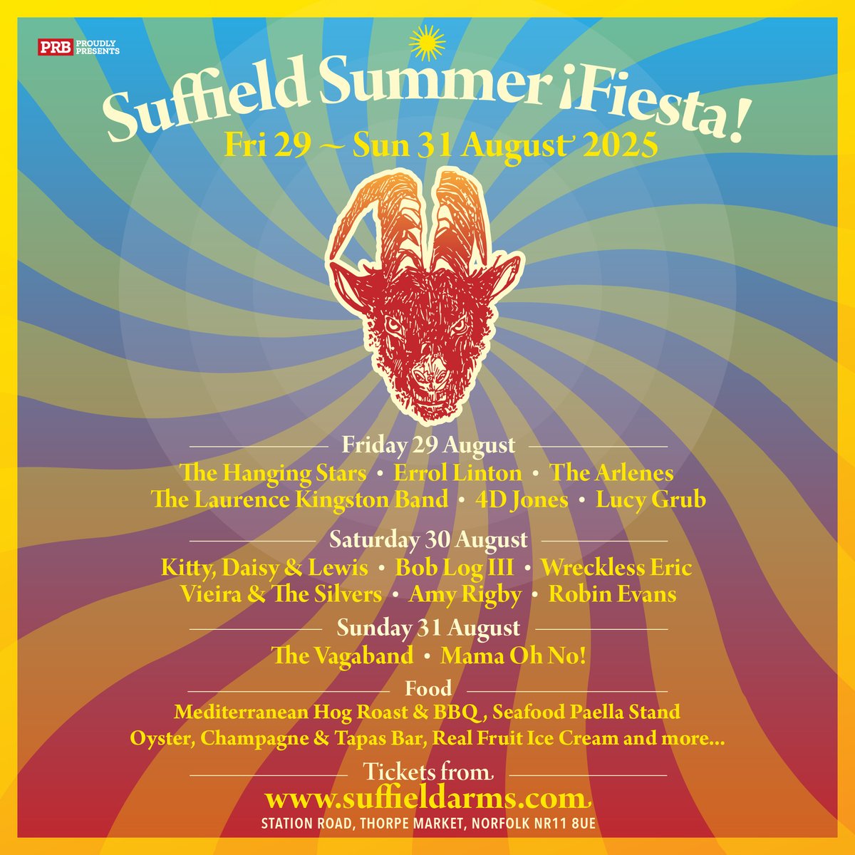 Excited to announce the full music bill by day so far, for The Suffield Summer Fiesta! With six new artists, and more acts still to be announced...

Buy your tickets now from SeeTickets.com
