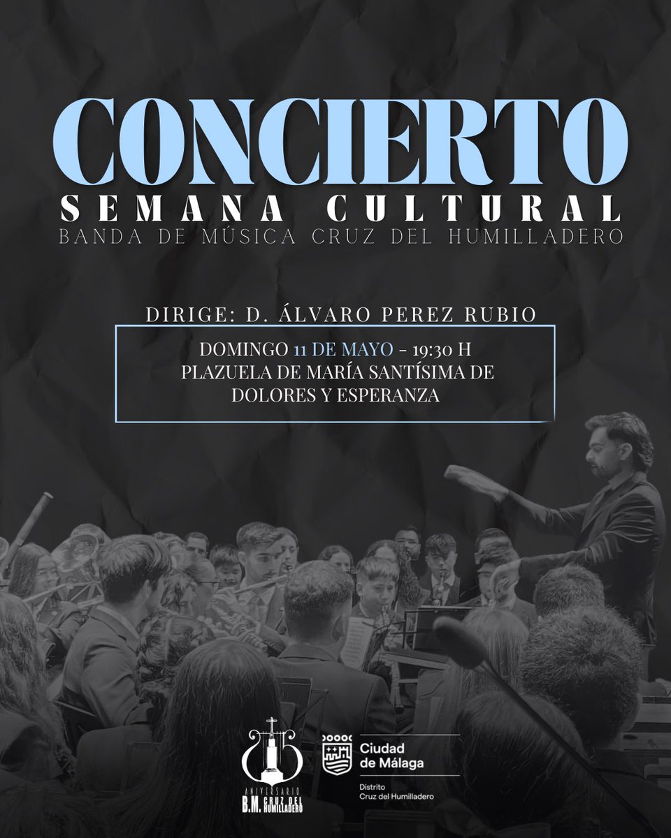 // 𝑪𝑶𝑵𝑪𝑰𝑬𝑹𝑻𝑶 // 

Este Domingo 11 de mayo, estaremos participando en la Semana Cultural del Distrito @cruzdelhumilladero, muy emocionados y con ganas de hacer sonar el barrio con nuestra música ¡Os esperamos!

📍Plazuela de María Santísima de Dolores y Esperanza
⏰19:30h
