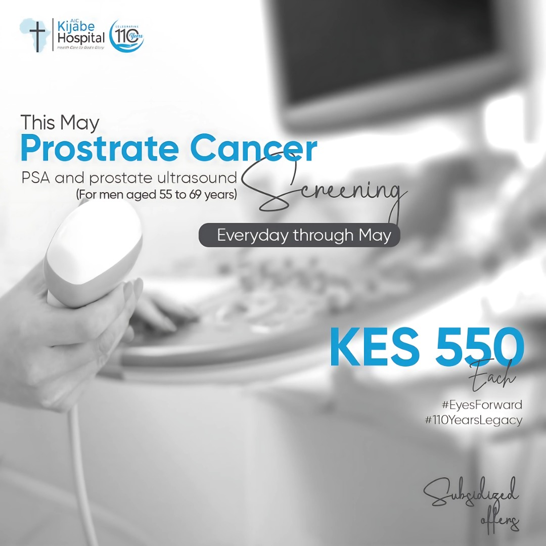 Gentlemen, hatuja wasahau!💪🏾
Get a PSA test and prostate ultrasound for just KES 550 each! Available every day through May.
Stay tuned for our final subsidy this evening!
#subsidizedservices #110yearsLegacy