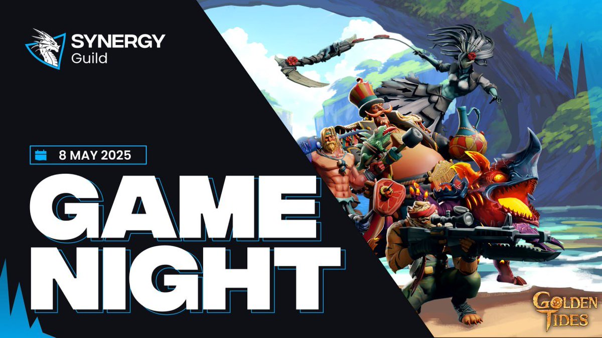 Synergy Guild (@synergyguild) on Twitter photo ๐ข Synergy Guild Game Night โ <a href="/GoldenTides_gg/">Golden Tides</a>
Join us for a pirate adventure in Golden Tides โ a MOBA with treasure hunts, epic PvP & PvE battles, and unique heroes! ๐ดโโ ๏ธโ๏ธ
๐๏ธ Date: May 8, 2025
โฐ Time: 15:00 UTC
๐ Where: Synergy Discord
๐ Rewards:
- NFT skins (1 in 3 ๐ข Synergy Guild Game Night โ <a href="/GoldenTides_gg/">Golden Tides</a>
Join us for a pirate adventure in Golden Tides โ a MOBA with treasure hunts, epic PvP & PvE battles, and unique heroes! ๐ดโโ ๏ธโ๏ธ
๐๏ธ Date: May 8, 2025
โฐ Time: 15:00 UTC
๐ Where: Synergy Discord
๐ Rewards:
- NFT skins (1 in 3