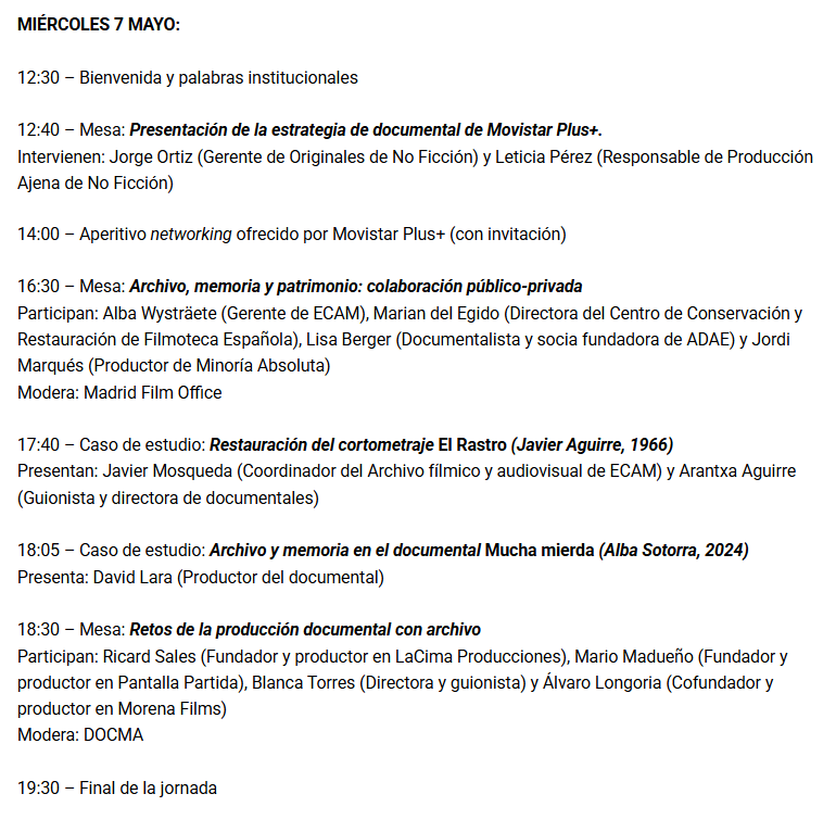 Madrid Film Office (@madrid_fo) on Twitter photo Inaugurado <a href="/DocumentaMadrid/">Documenta Madrid</a> 2025🎬💫
Hoy arranca #DocumentaPRO, jornadas sobre los retos del documental desde una perspectiva profesional organizadas por <a href="/CinetecaMadrid/">Cineteca Madrid</a> y #MadridFilmOffice
💥PROGRAMA: documentamadrid.com/actividades-pa… Inaugurado <a href="/DocumentaMadrid/">Documenta Madrid</a> 2025🎬💫
Hoy arranca #DocumentaPRO, jornadas sobre los retos del documental desde una perspectiva profesional organizadas por <a href="/CinetecaMadrid/">Cineteca Madrid</a> y #MadridFilmOffice
💥PROGRAMA: documentamadrid.com/actividades-pa…