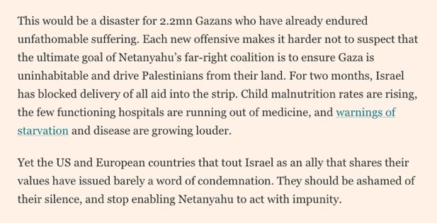 As Israel inflicts mass starvation on Gaza and now openly plans to carry out ethnic cleansing, the editorial board of the Financial Times has issued a statement saying that the US and Europe “should be ashamed of their silence” and must act to stop Israel’s crimes.
