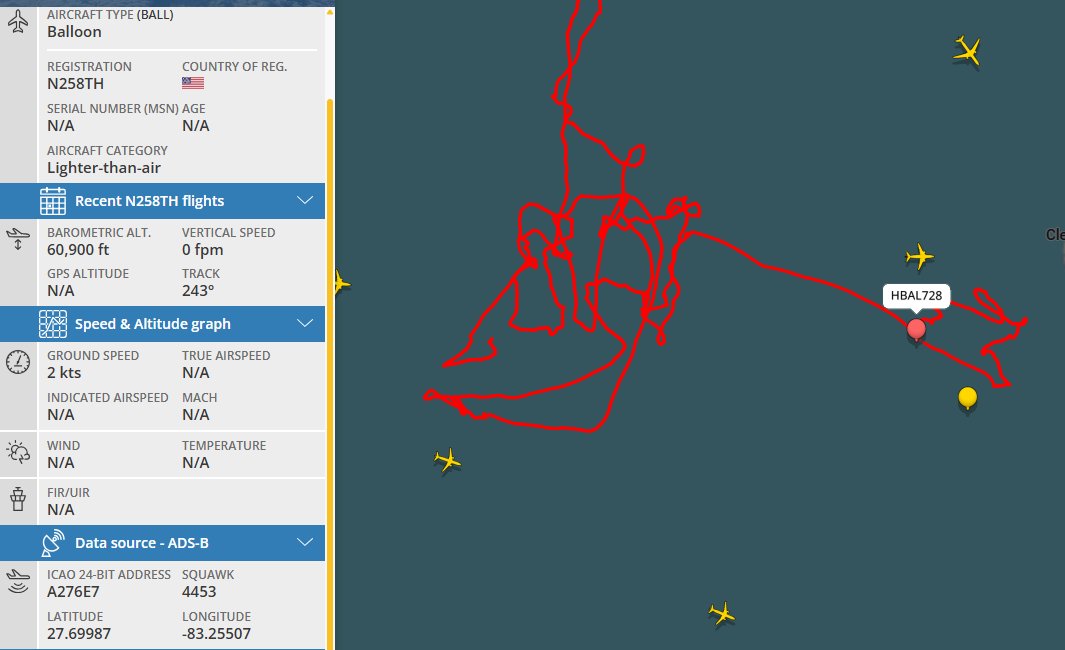 First time I see #balloons in #ADSB . 
Whats the aim ?
cc <a href="/flightradar24/">Flightradar24</a>  <a href="/b_dsn/">Bruno DE SAN NICOLAS 🏃‍♂️🚵‍♂️🏊‍♂️🏍👨‍💻👾🫡</a>