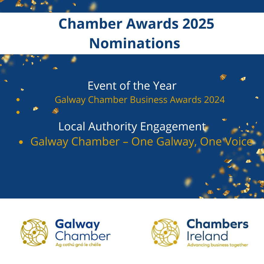 Galway Chamber (@galwaychamber) on Twitter photo 🎉 Galway Chamber has been shortlisted for two <a href="/ChambersIreland/">Chambers Ireland</a> Awards 2025!
🏆 Event of the Year – GCBizAwards 2024
🏛️ Local Authority Engagement – One Galway, One Voice
Grateful to our team, members & partners and congrats to all nominees!
👉 chambers.ie/.../shortlist-…
<a href="/Zurich/">Zurich Insurance</a> 🎉 Galway Chamber has been shortlisted for two <a href="/ChambersIreland/">Chambers Ireland</a> Awards 2025!
🏆 Event of the Year – GCBizAwards 2024
🏛️ Local Authority Engagement – One Galway, One Voice
Grateful to our team, members & partners and congrats to all nominees!
👉 chambers.ie/.../shortlist-…
<a href="/Zurich/">Zurich Insurance</a>