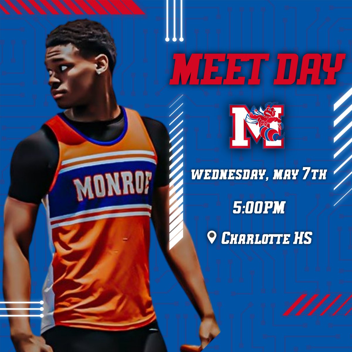 Our Varsity Track &amp; Field team travels to Charlotte HS for a 5pm meet. #GoMonroe
