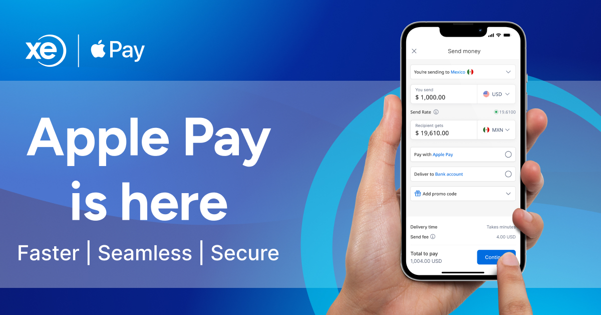Apple Pay is here.
Now you can send money in just a few taps on the Xe app. 
Fast. Seamless. Secure.
Try it today 👉 
xeapp.onelink.me/QBTb/7ukdmrcj
#Xe #ApplePay #MoneyTransfer