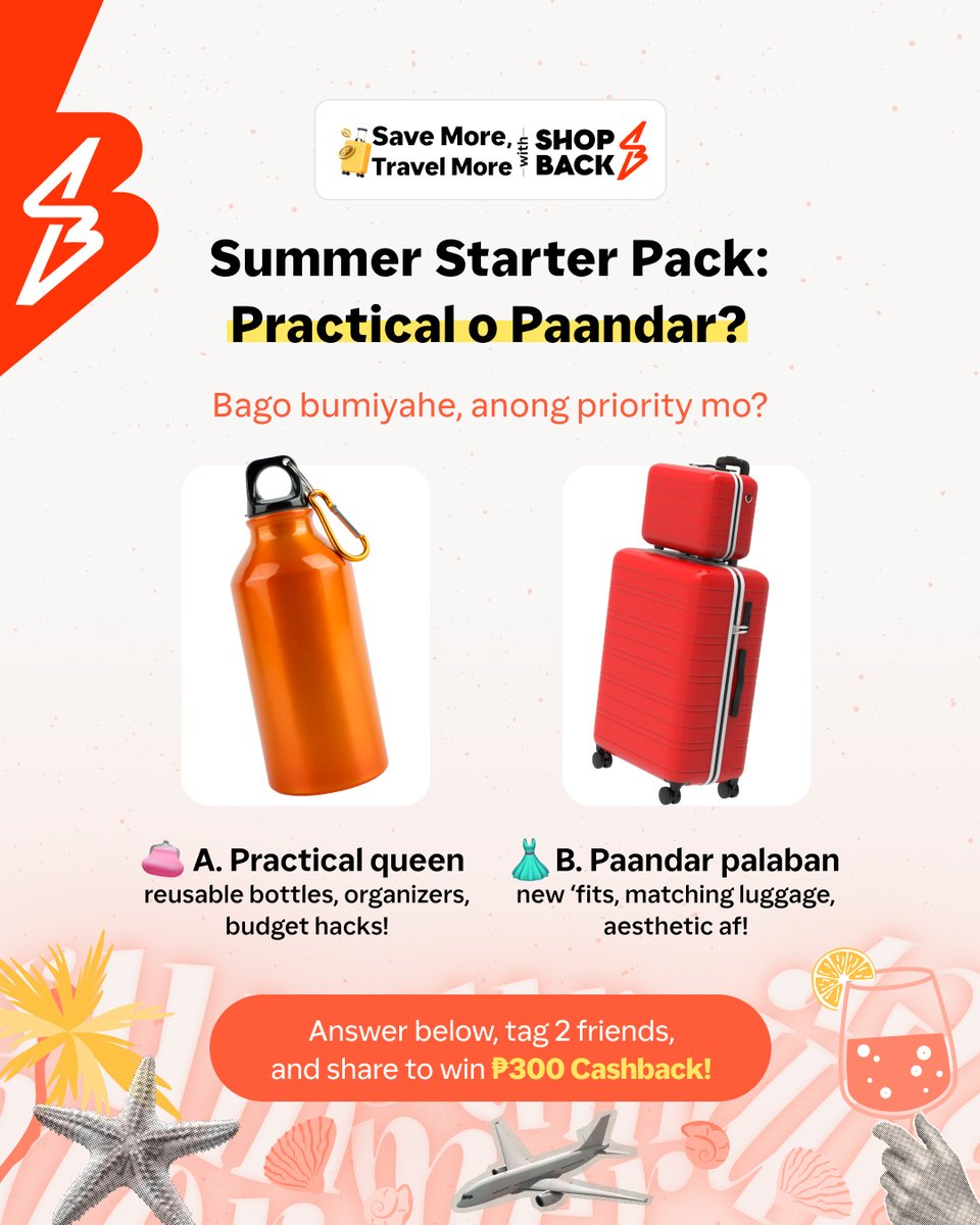 shopbackph's tweet photo. Kung ano man ang budget style mo, basta may ShopBack! We've got youuu! π
#ShopBackPH #ShopBackKaMuna
#TravelWithShopBack https://t.co/JeSvgiTXiq