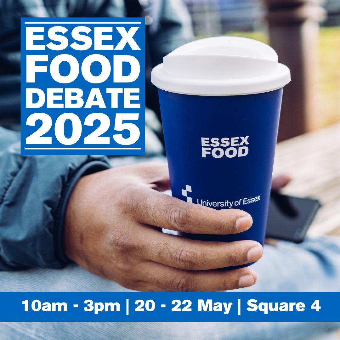 💙 Essex Food Debate 2025 - coming soon!

🥳 Join us for 3 days of fun and freebies on Square 4 between 10am and 3pm on Tuesday 20, Wednesday 21, and Thursday 22 May.

Plus, have your say! Let us know what food and drink you'd like to see on campus 👉 bit.ly/EFD_2025