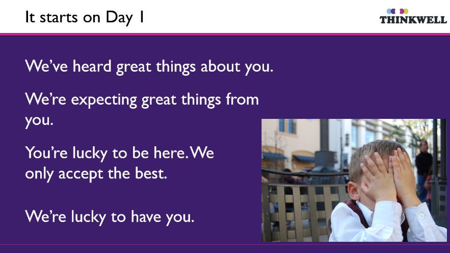The imposter syndrome can start on day 1.
We’ve heard great things about you.
We’re expecting great things from you.
You’re lucky to be here. We only accept the best.
We’re lucky to have you.
From the workshop: What research supervisors need to know about the imposter syndrome.