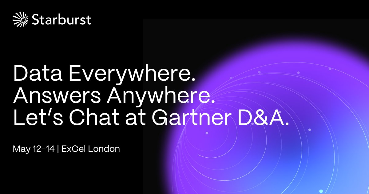 starburstdata's tweet image. 📍Heading to #GartnerDA EMEA? Let’s talk data.

Visit us at Booth 531 to see how Starburst unifies data across lakes, warehouses &amp;amp; clouds—no duplication, just fast answers.

⚡ Live demos
🤝 Talk to our experts 
📊Smarter architecture

#DataAnalytics #ModernDataStack